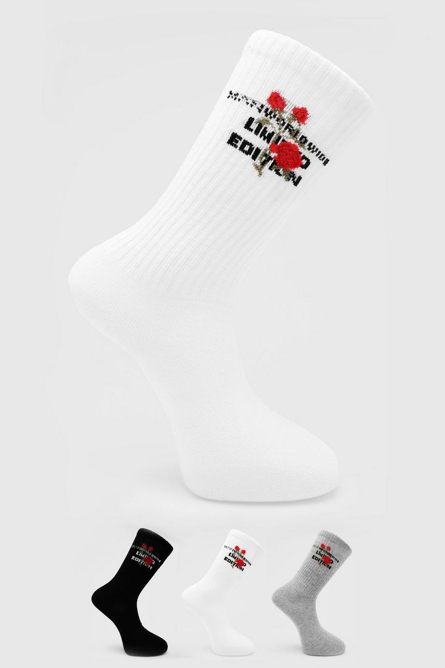 מולטי מארז 3 זוגות גרביים פרחוניים עם כיתוב Limited Edition מסדרת Man image number 1