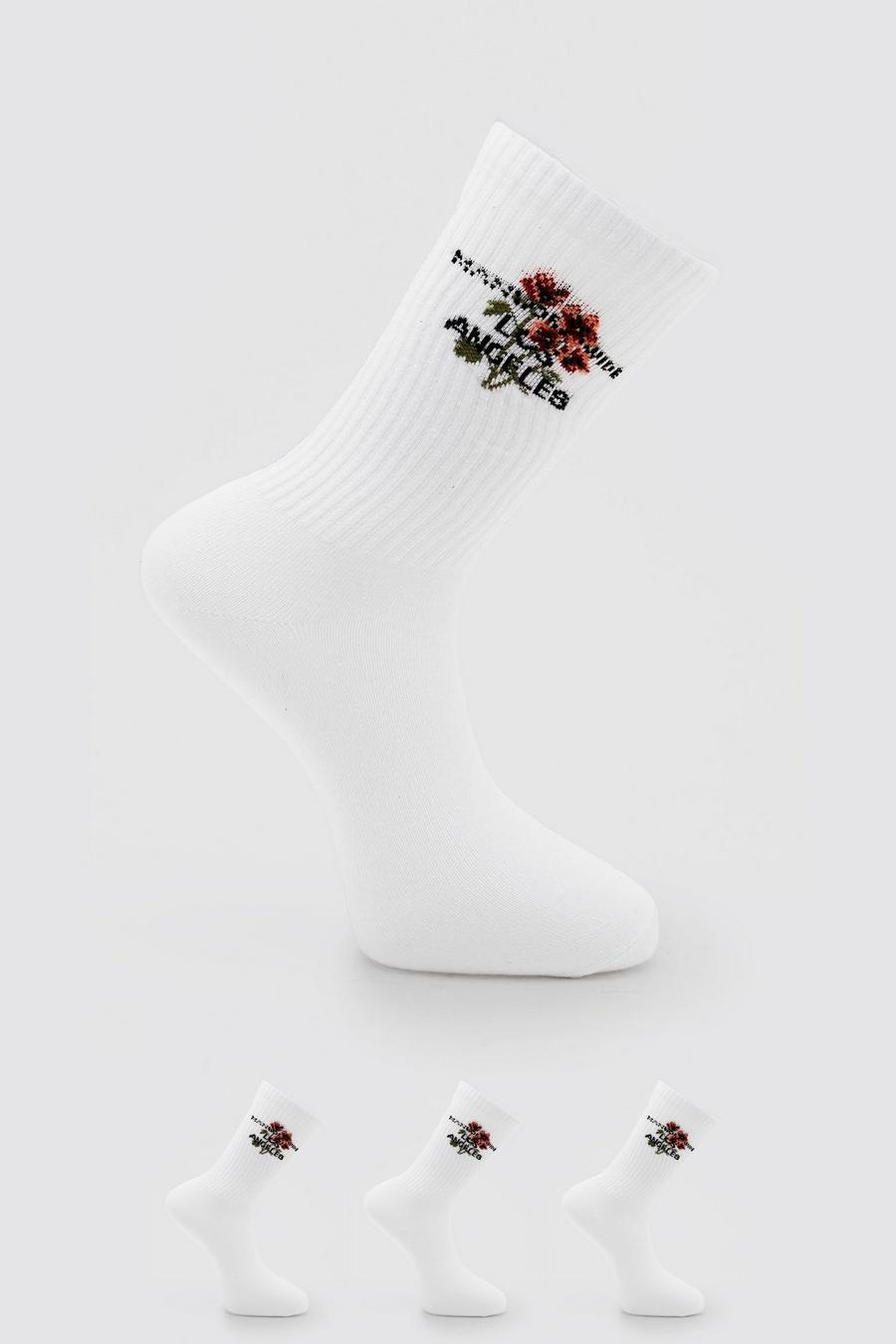 White 3 Pack Man La Floral Socks image number 1