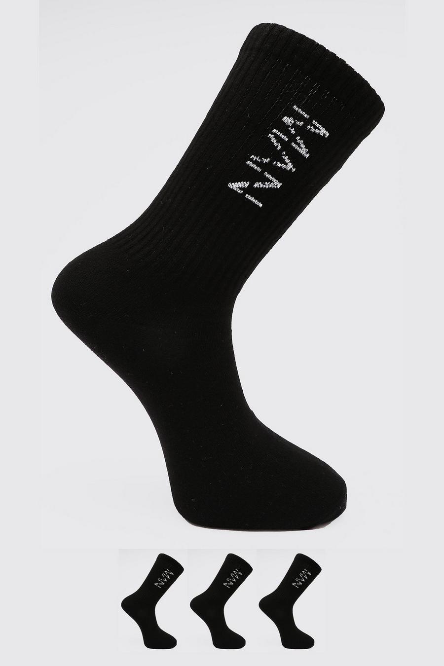 Confezione con 3 paia di calzini tubolari con scritta MAN tratteggiata, Multi image number 1