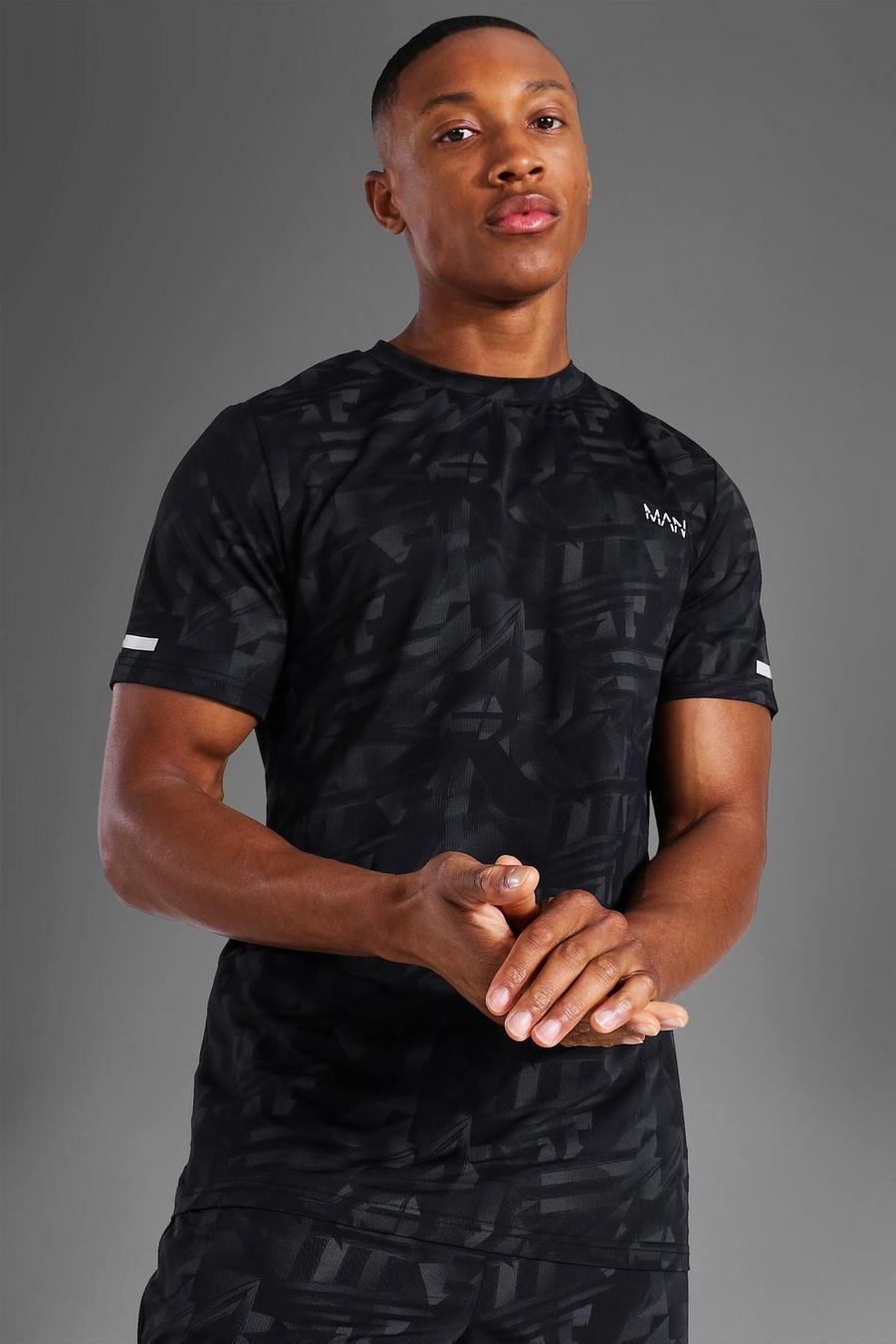 Man Active T-Shirt mit abstraktem Print, Schwarz image number 1
