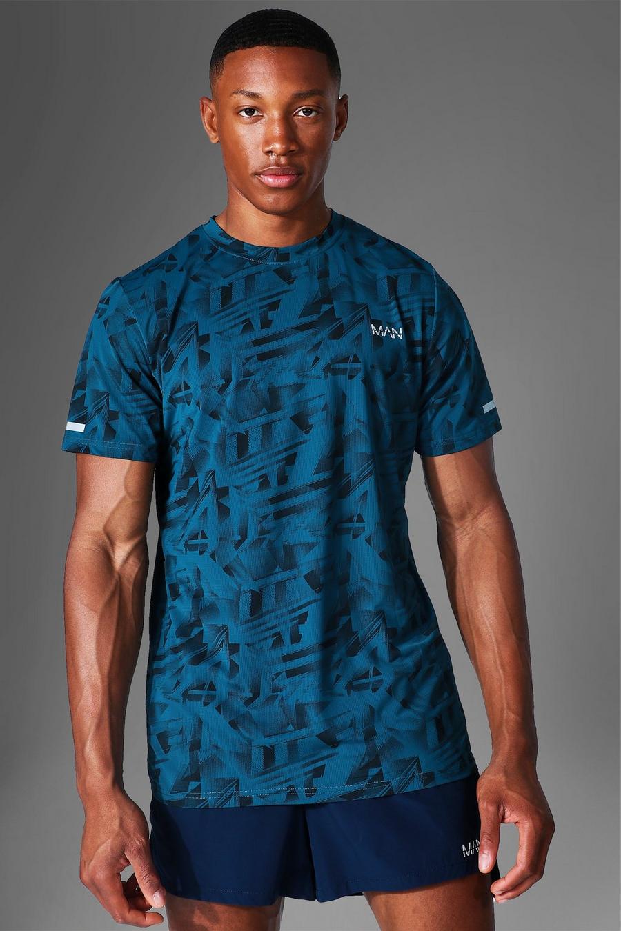 Teal Man Active Abstract Print T Shirt image number 1