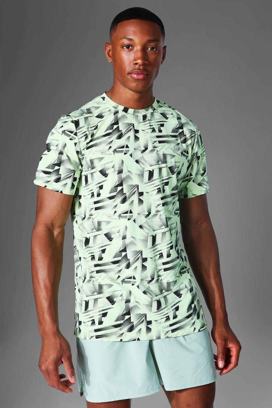 Man Active T-Shirt mit abstraktem Print, Limettengrün image number 1