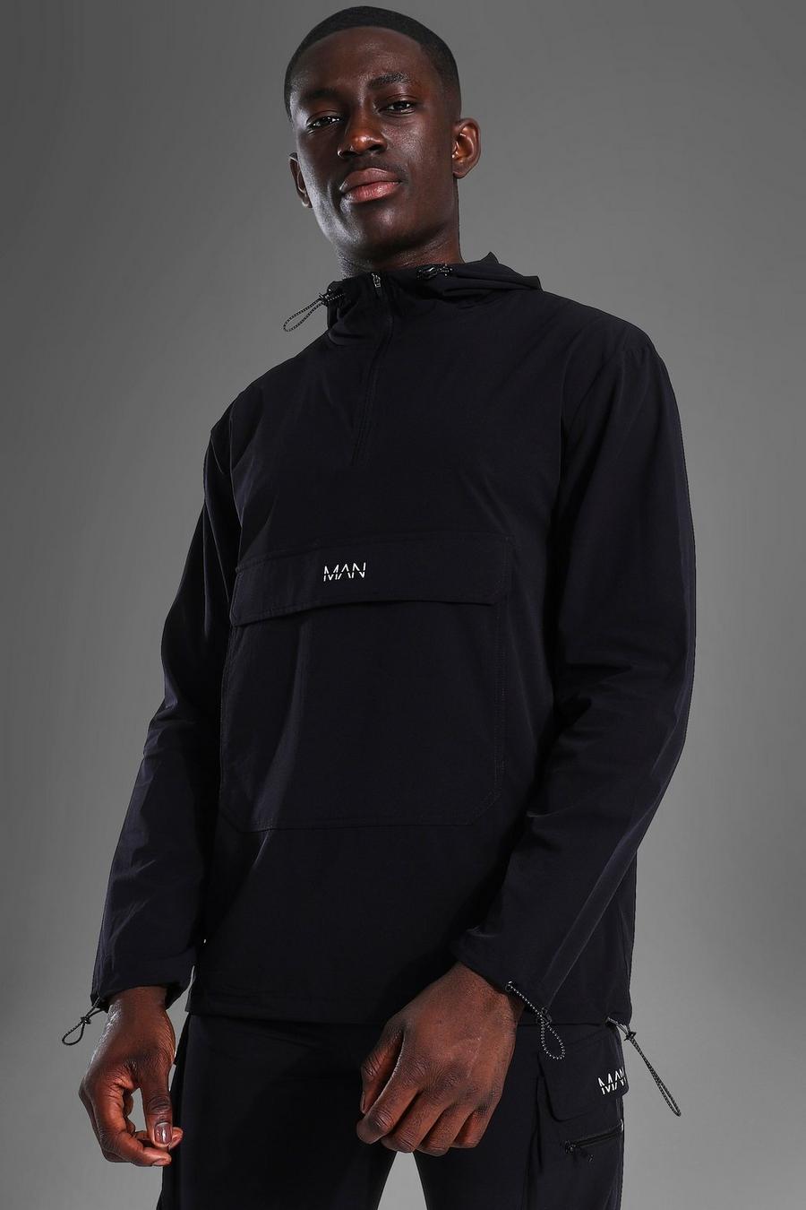 Black Active Gym Lightweight Cargo Overhead Cagoule image number 1