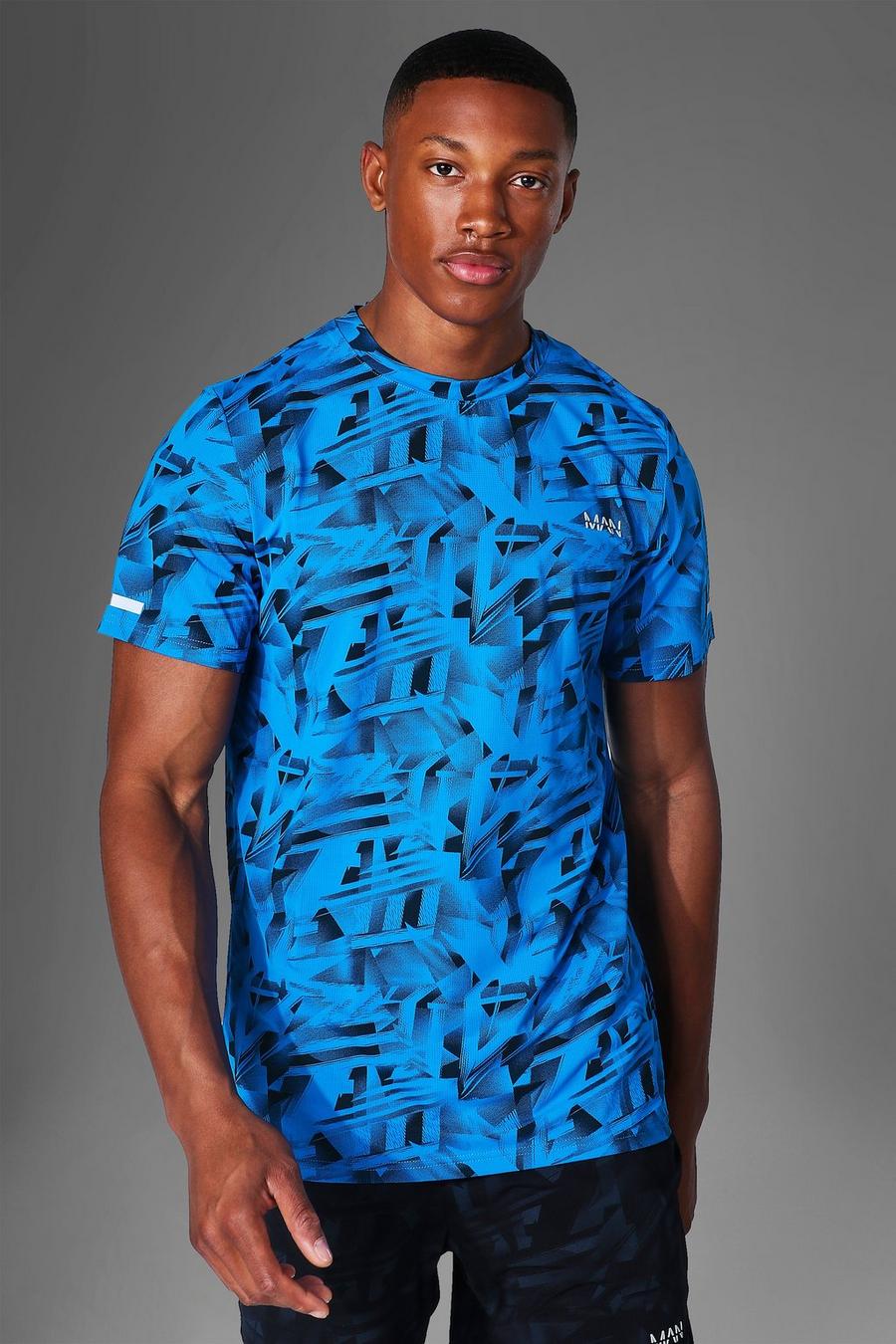Man Active T-Shirt mit abstraktem Print, Blau image number 1