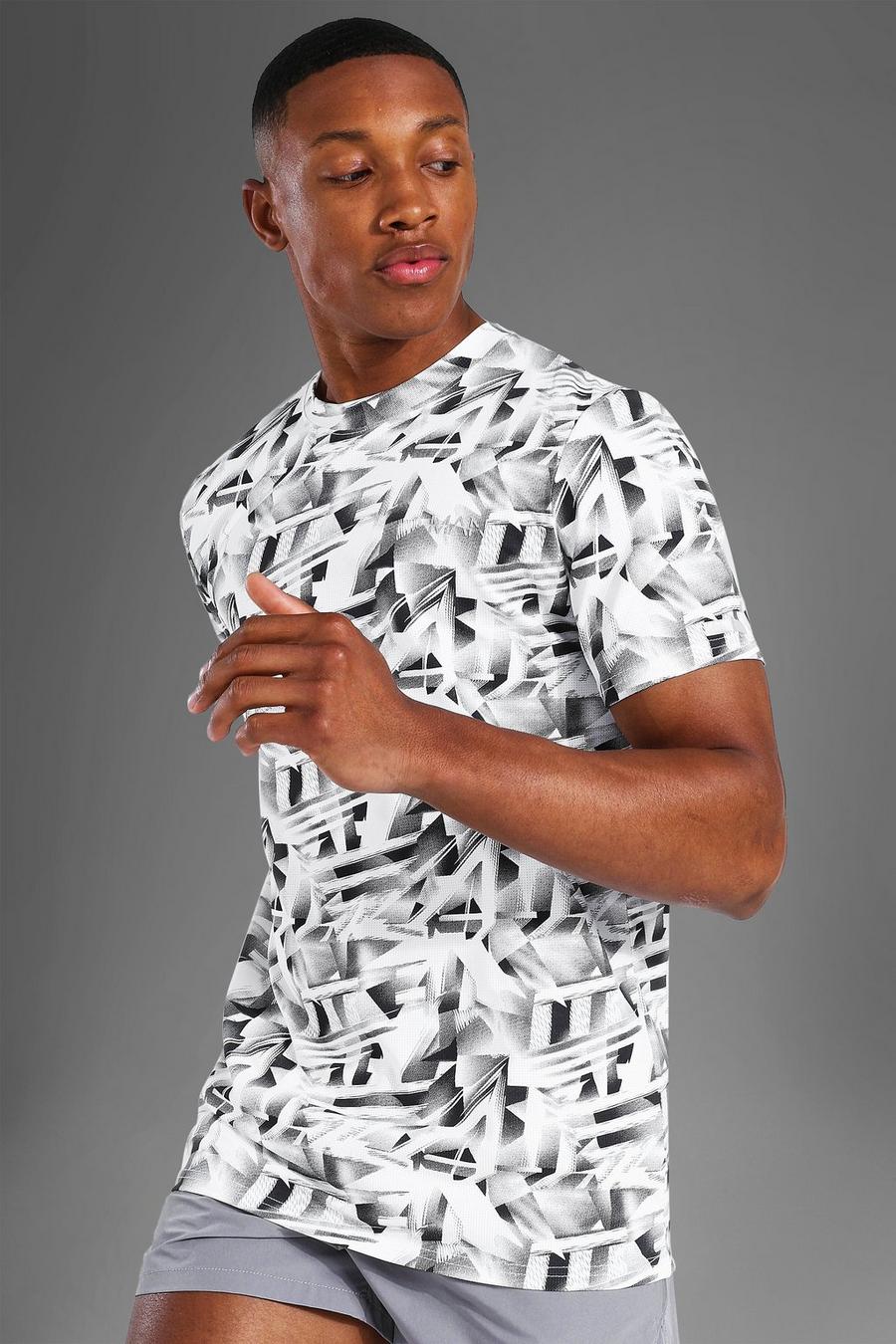 Man Active T-Shirt mit abstraktem Print, Weiß image number 1
