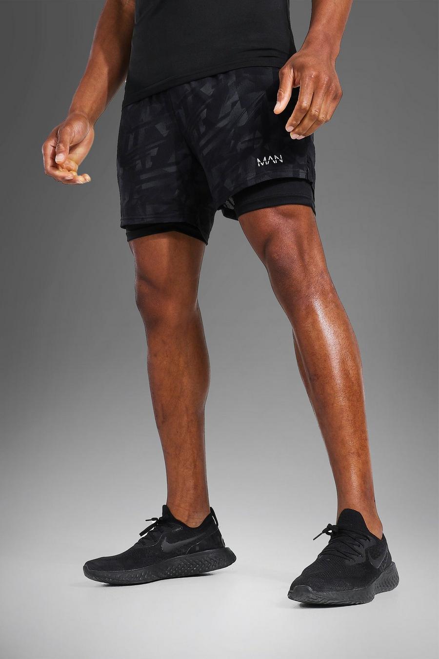  Pantalones cortos 2 en 1 con estampado abstracto Active Man, Negro image number 1