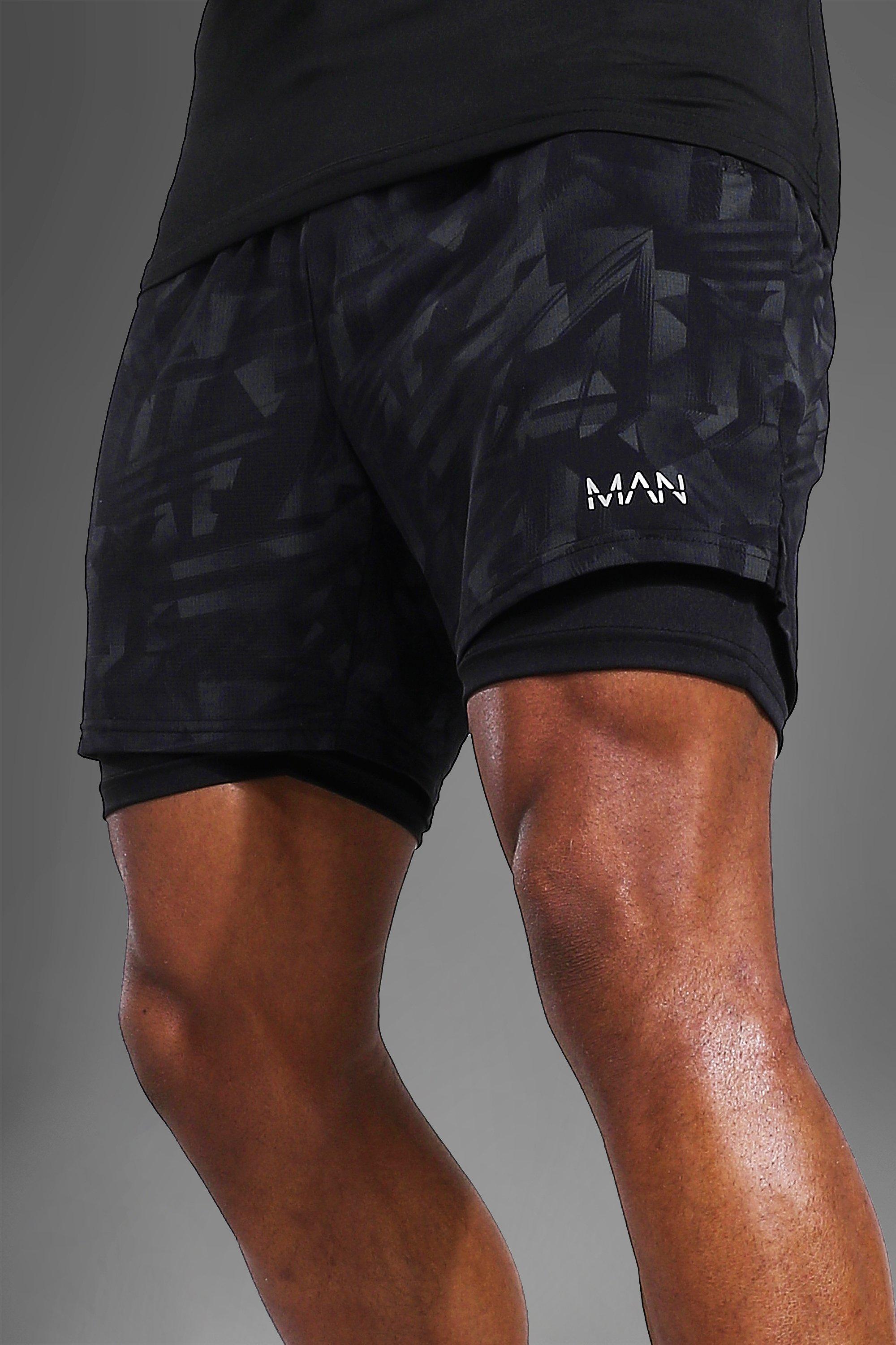 Man Active Abstract Print 2 In 1 Shorts