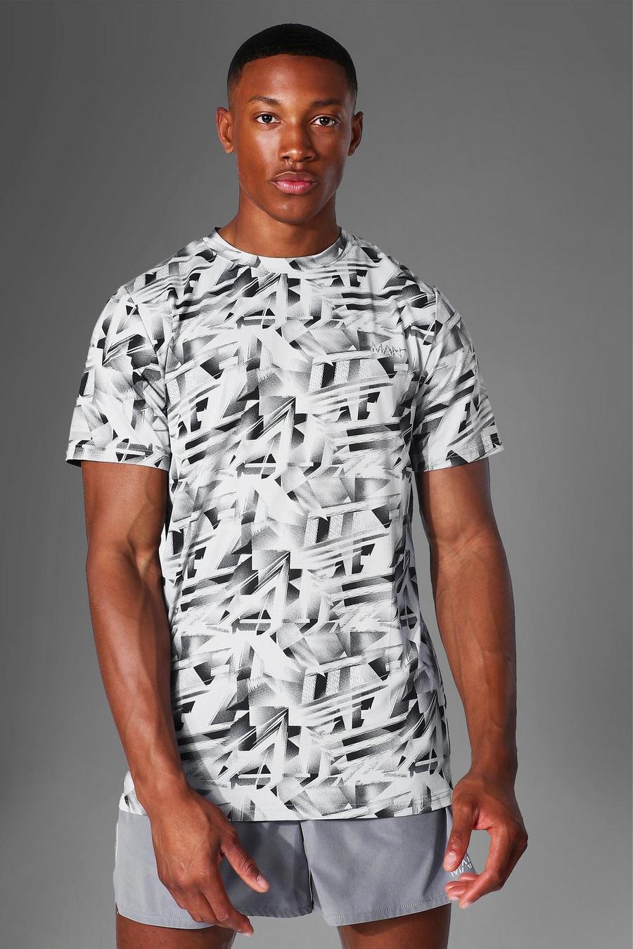 Man Active T-Shirt mit abstraktem Print, Grau image number 1