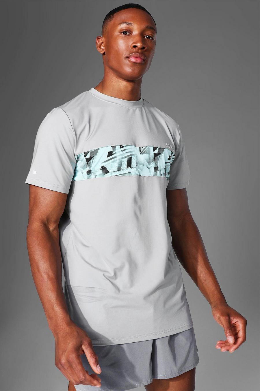 Man Active T-Shirt mit abstraktem Einsatz, Grau image number 1