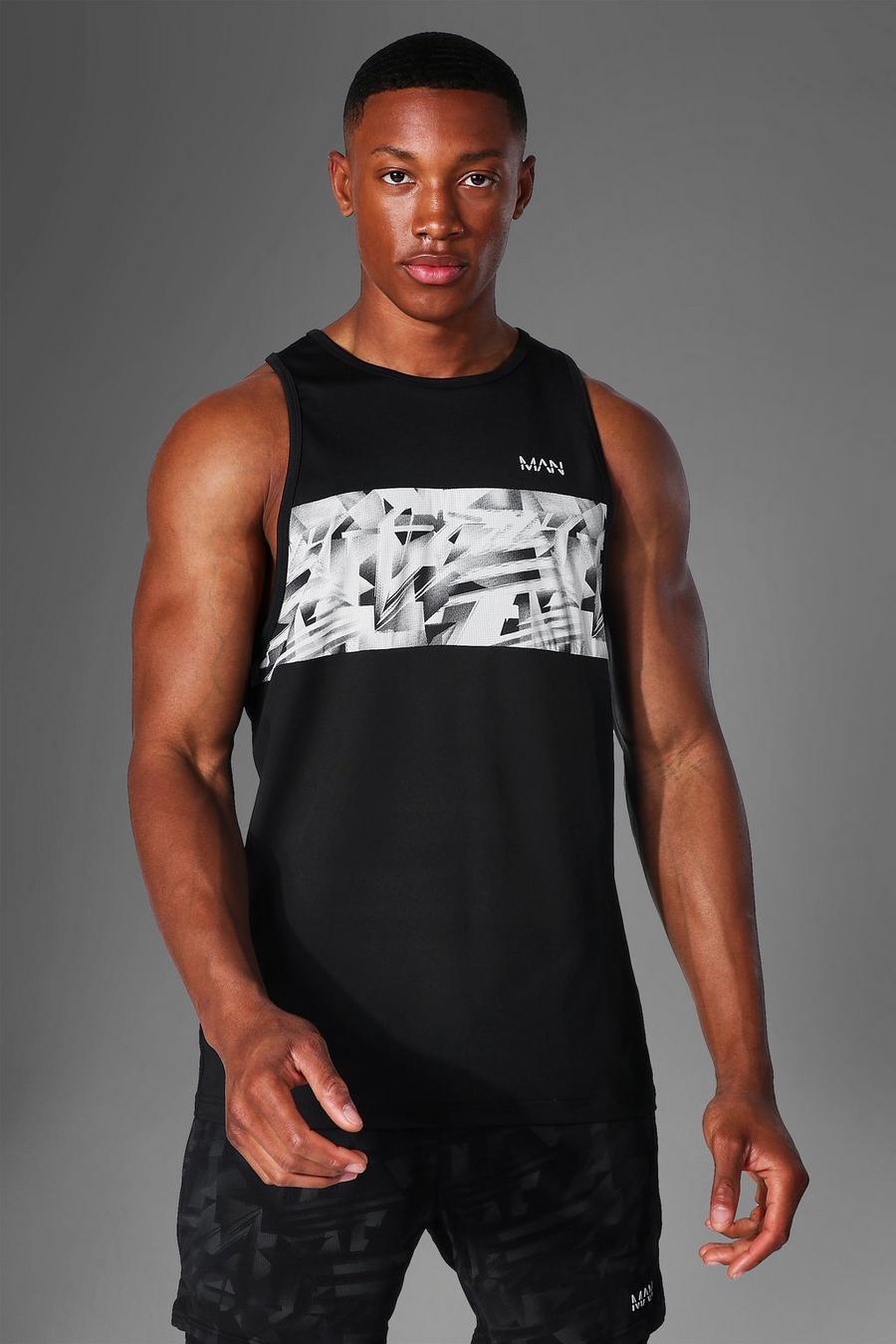 Black Man Active Gym Abstract Panel Racer Tank image number 1