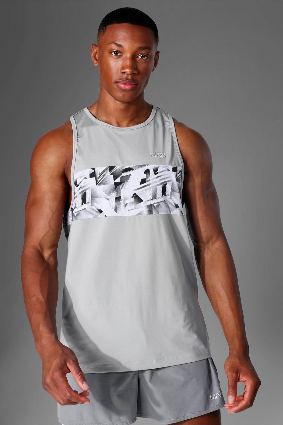 Grey Man Active Gym Abstract Panel Racer Tank image number 1