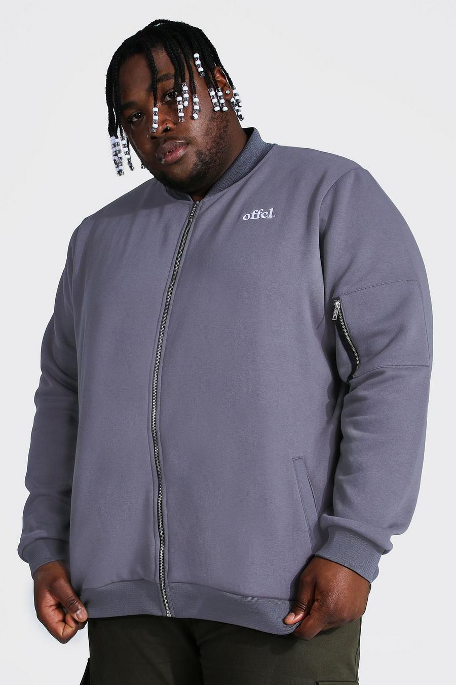Grey Plus Size Embroidered Ma1 Jersey Bomber image number 1