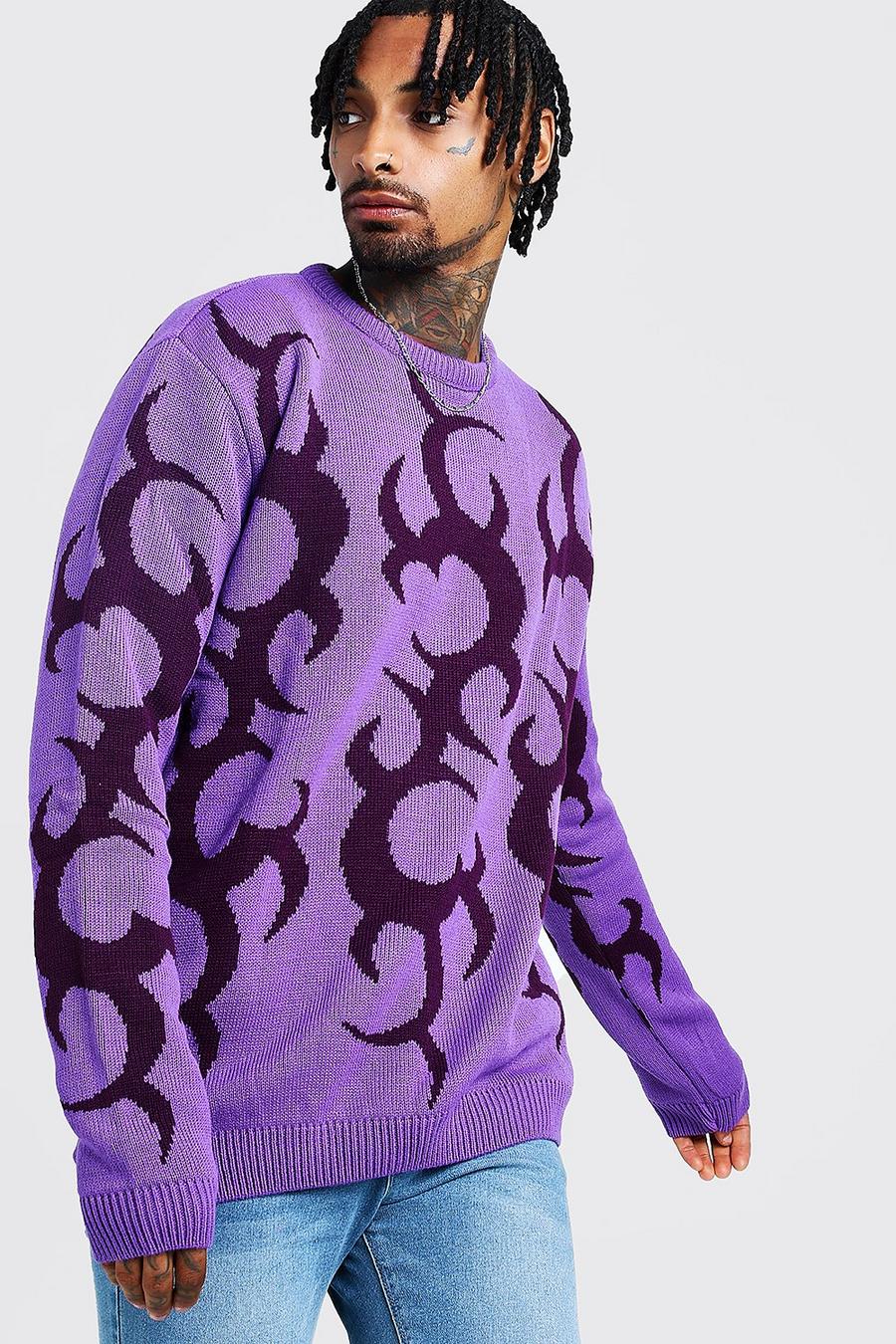 Purple Oversized Graphic Print Crew Neck Sweater image number 1