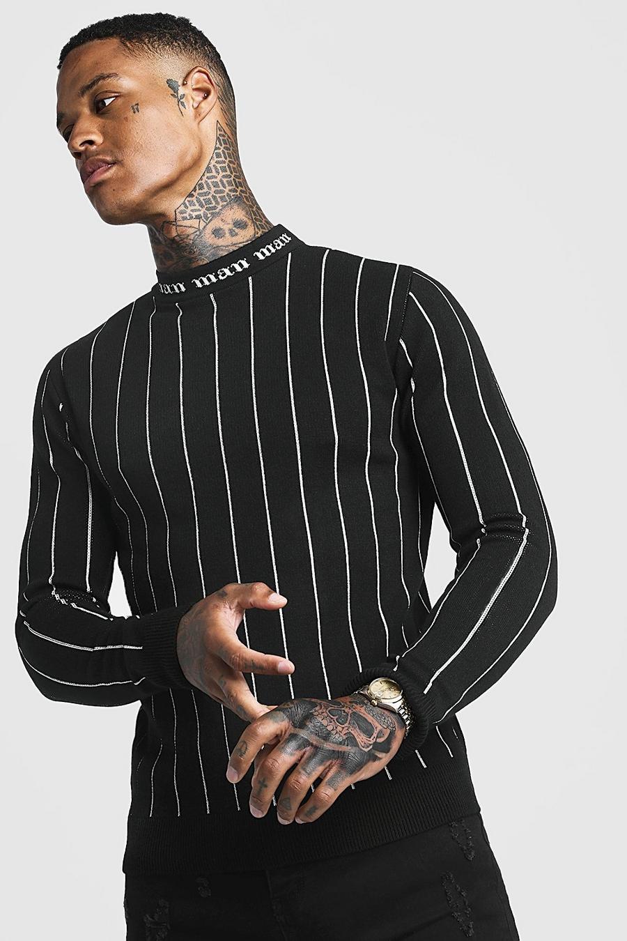 Black Gothic Man Muscle Fit Turtle Neck Sweater image number 1
