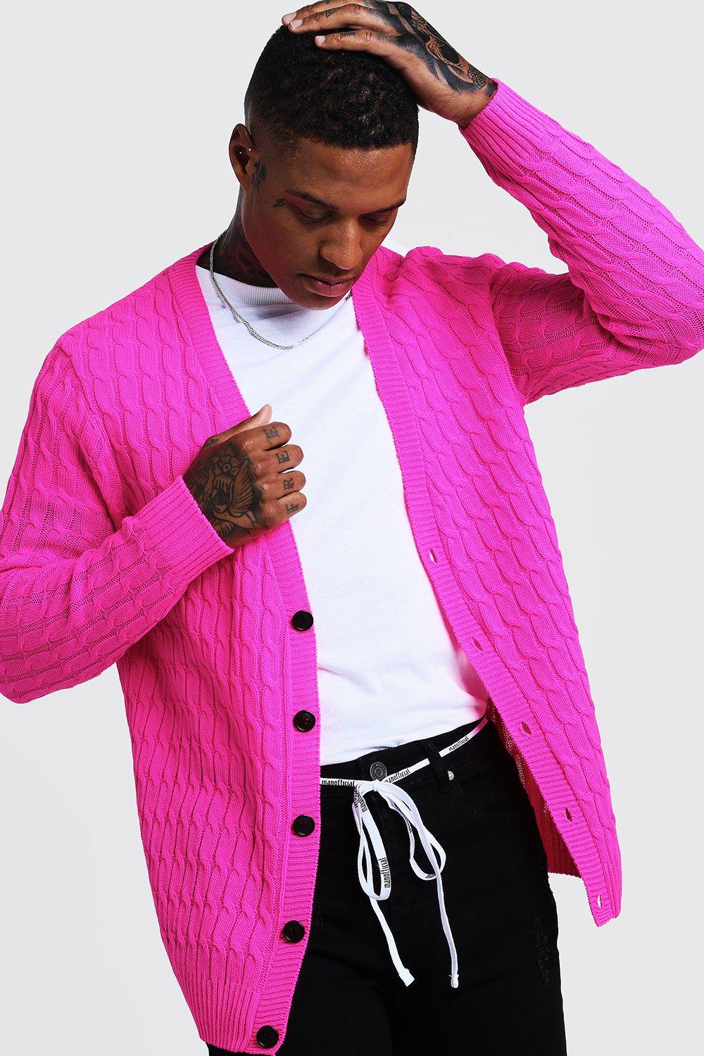 mens pink cable knit sweater