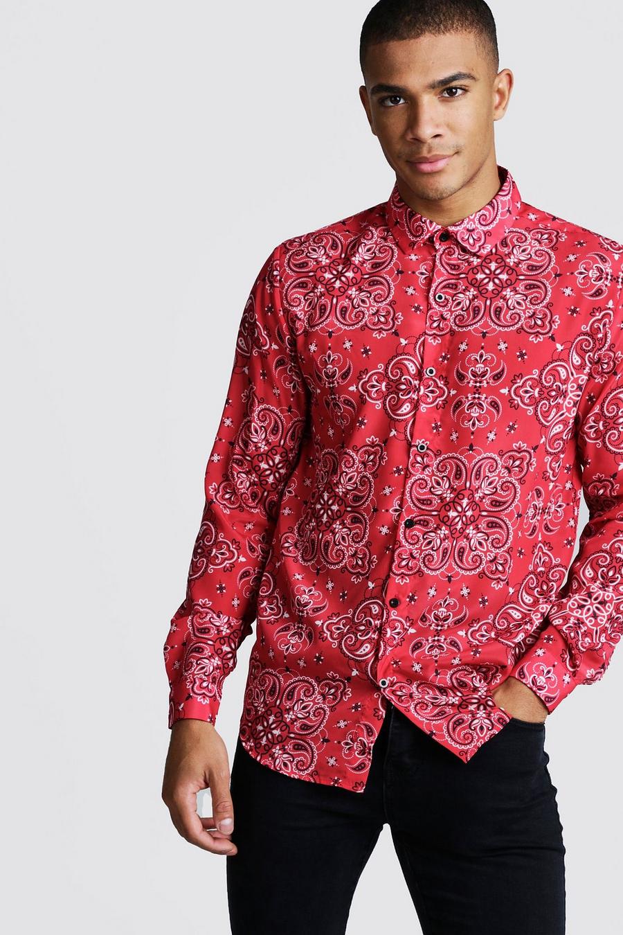 Long Sleeve Red Bandana Design Shirt image number 1