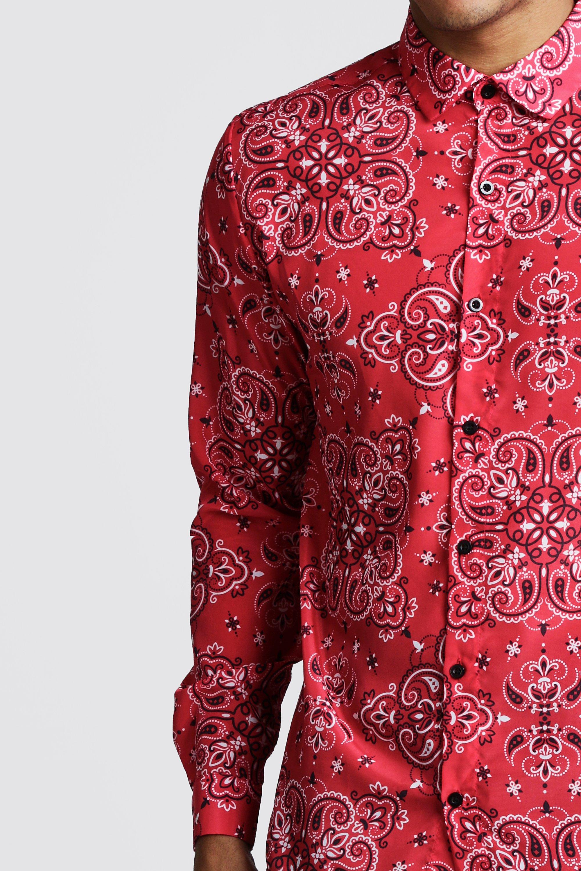 Long Sleeve Red Bandana Design Shirt