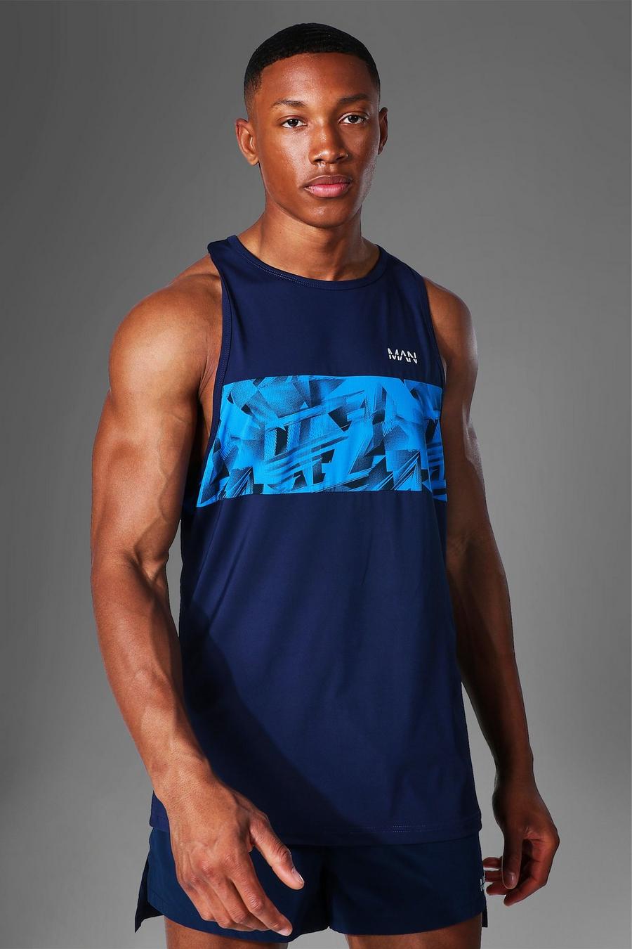 Navy Man Active Gym Abstract Panel Racer Tank image number 1