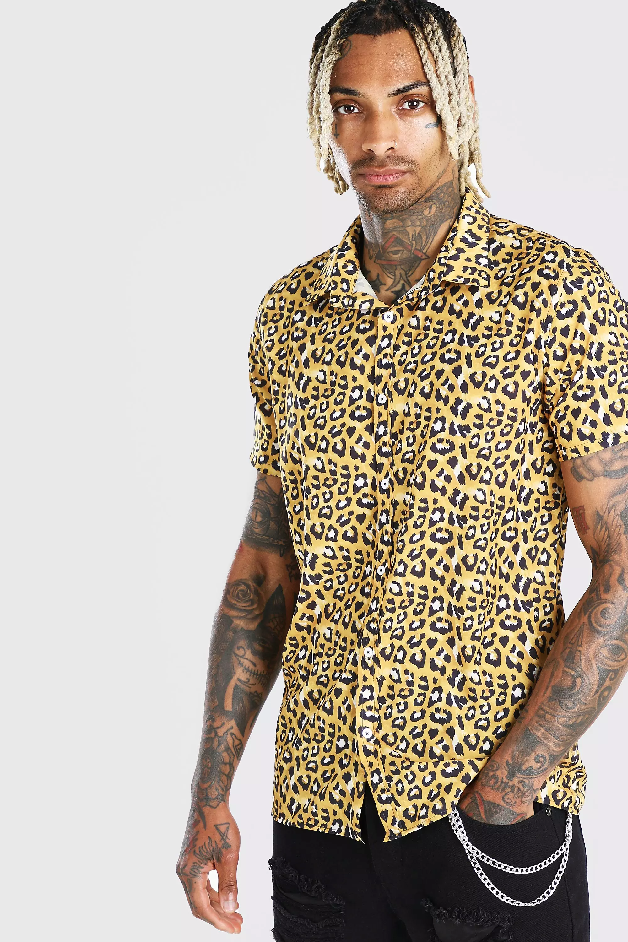 mens leopard button up shirt