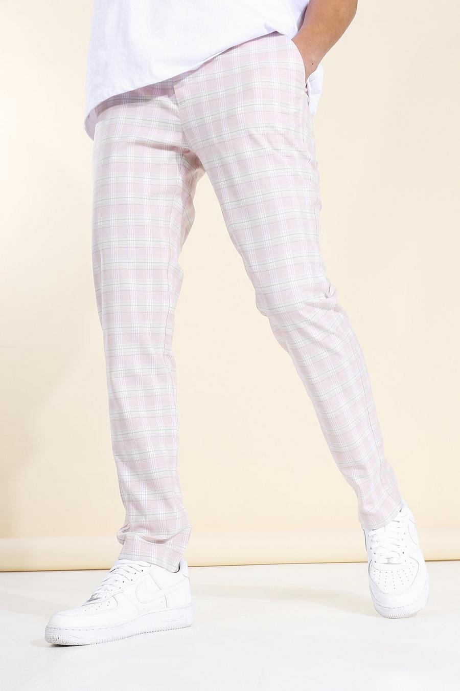 Pale pink Rutiga kostymbyxor i skinny fit image number 1