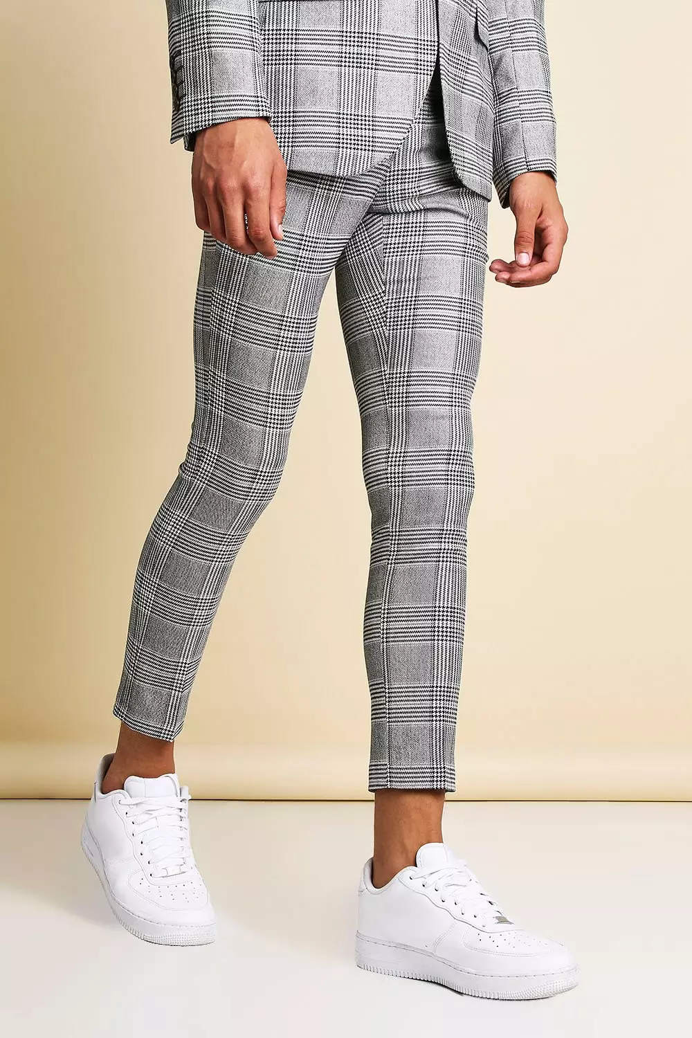 Mens grey check hot sale cropped trousers