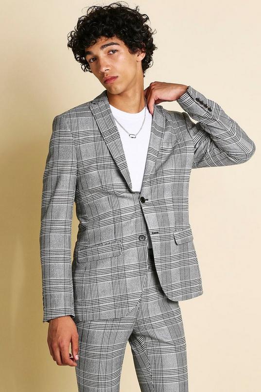Men's Skinny Fit Mono Check Suit Jacket | boohoo