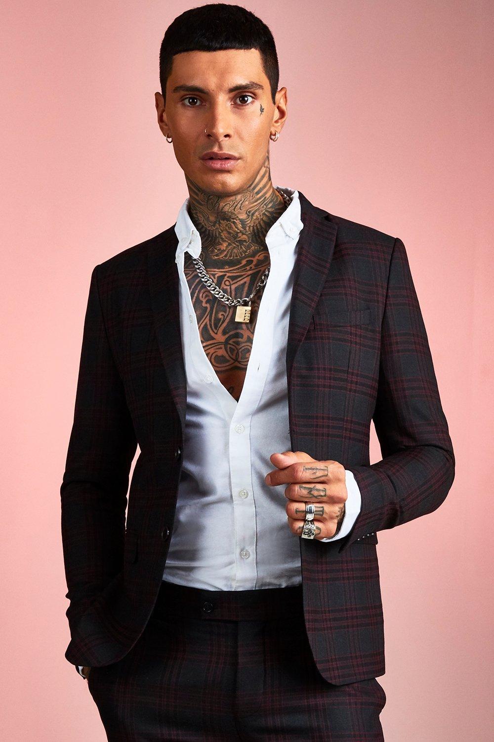 Bold Check Skinny Fit Suit Jacket Boohoo