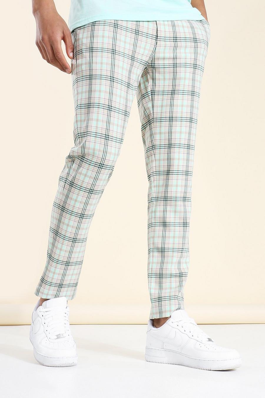 Turquoise Super Skinny Bright Check Smart Pants image number 1