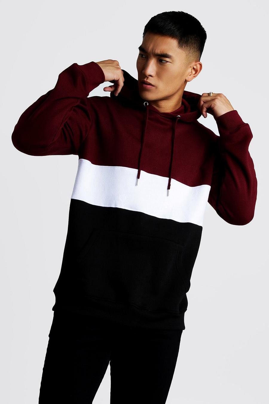 Burgundy Colour Block Over The Head Hoodie image number 1