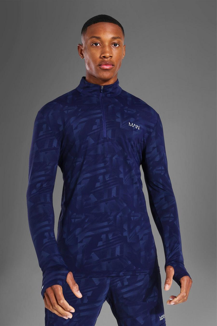 Navy Man Active Abstract Muscle Fit ¼ Zip Top image number 1