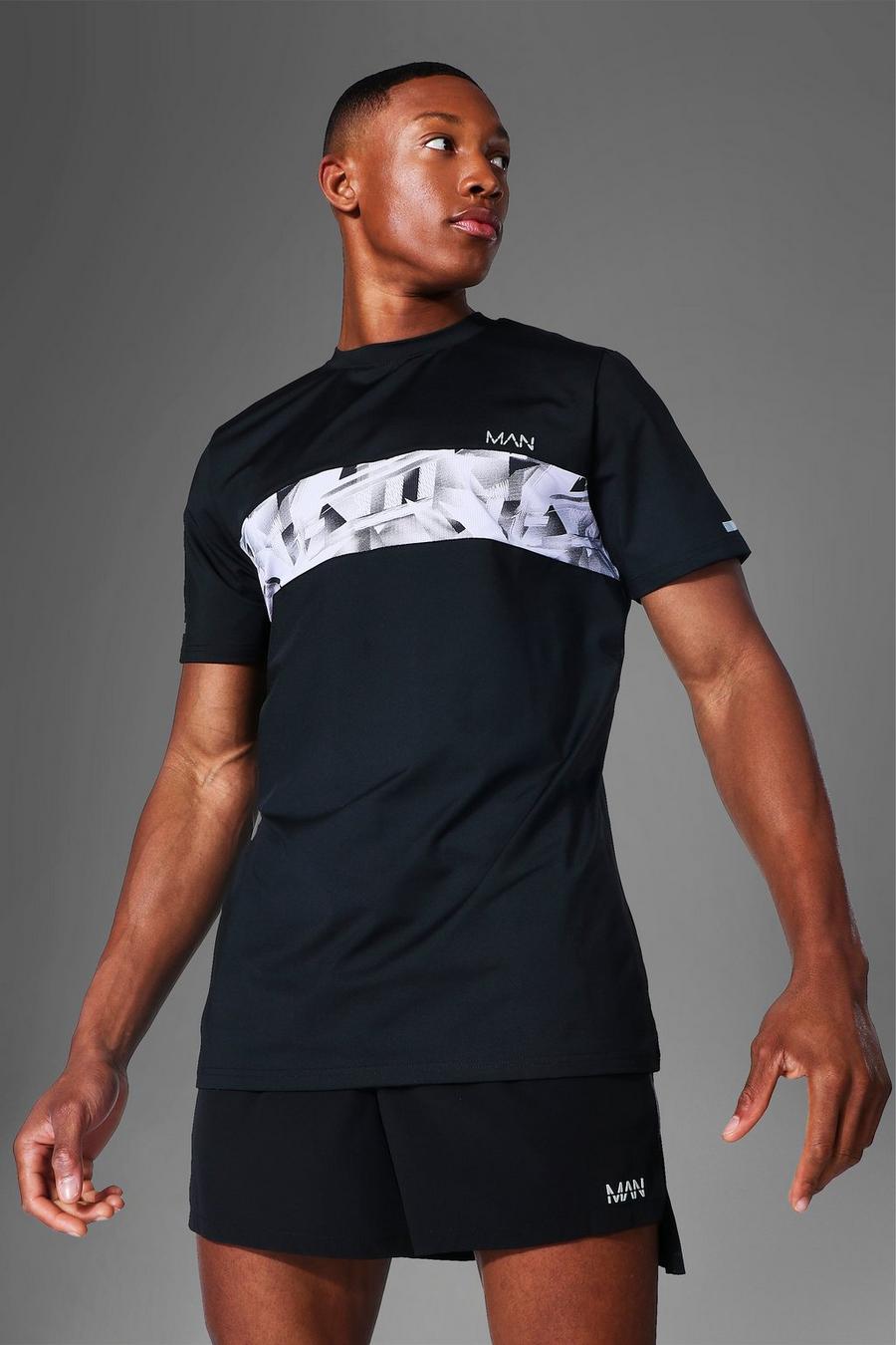 Black Man Active Gym Abstract Panel T Shirt image number 1