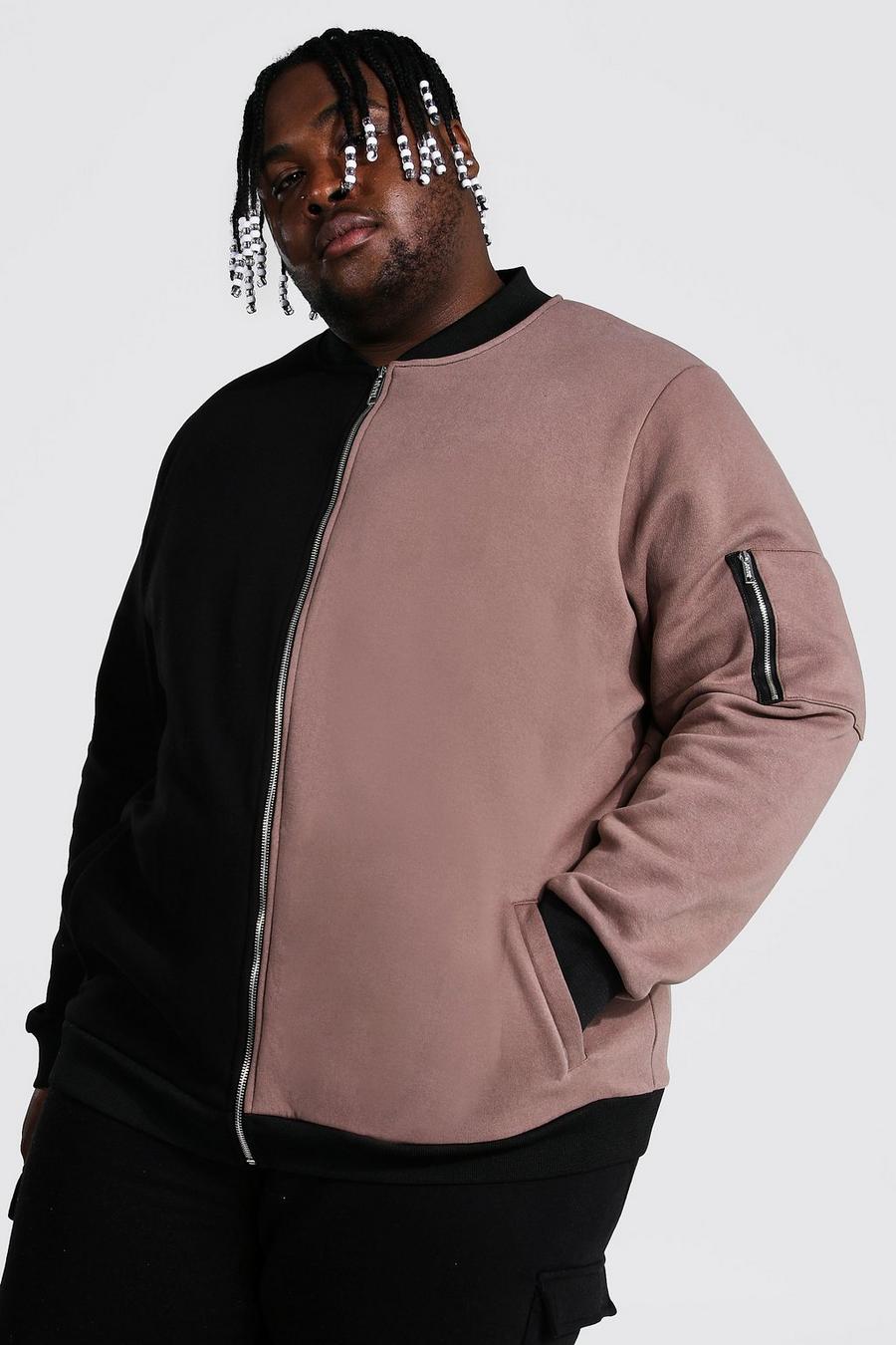 Brown Plus Size Colour Block Ma1 Jersey Bomber image number 1