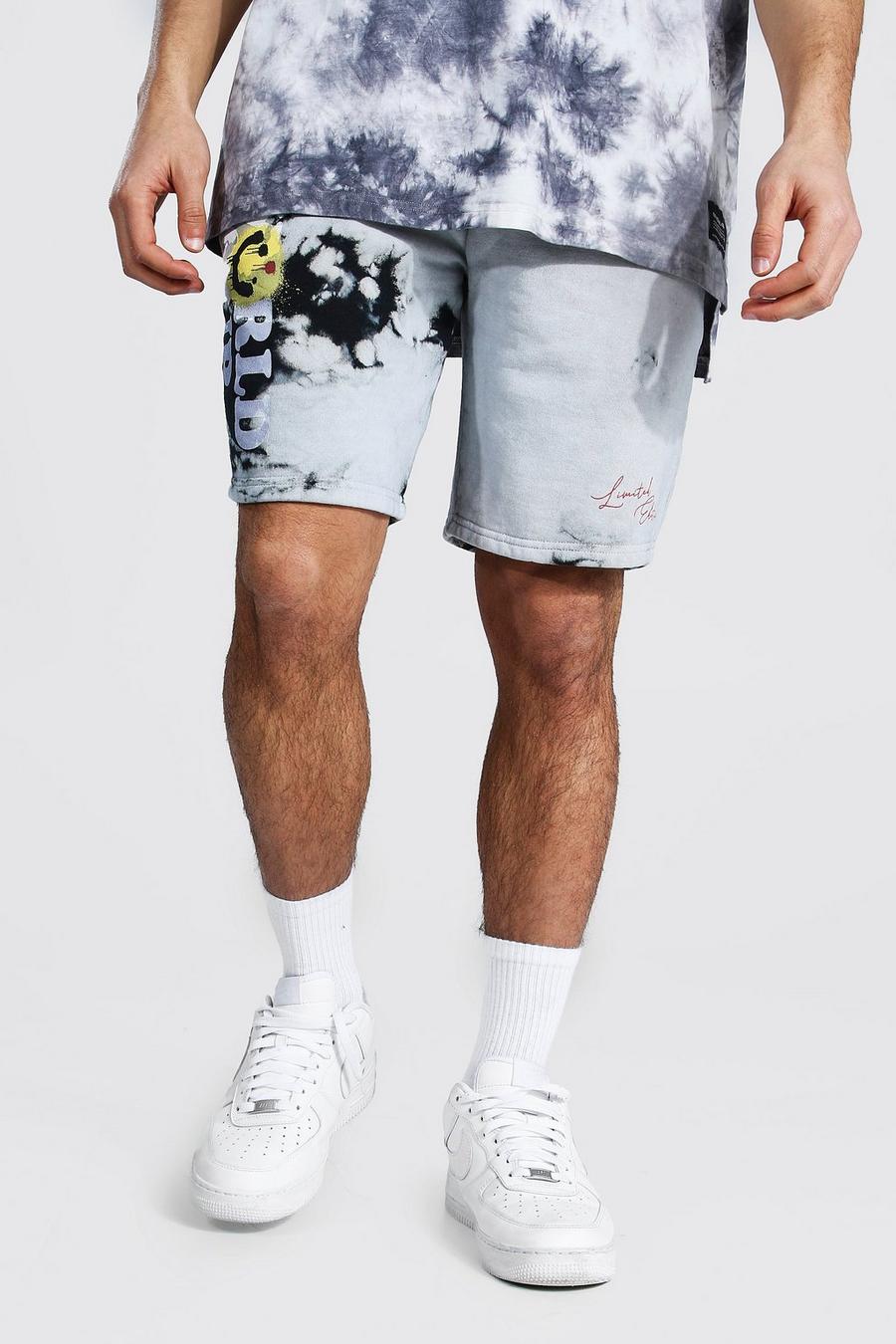 Regular Fit Jersey-Shorts mit Batik-Muster und Tour Drip Face-Print, Mehrfarbig image number 1