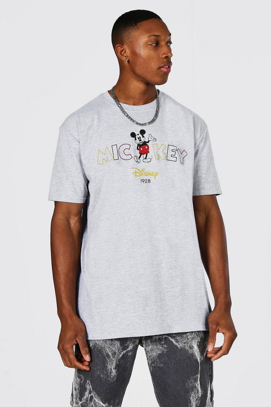 Oversize T-Shirt mit Retro Mickey Print, Grau meliert image number 1