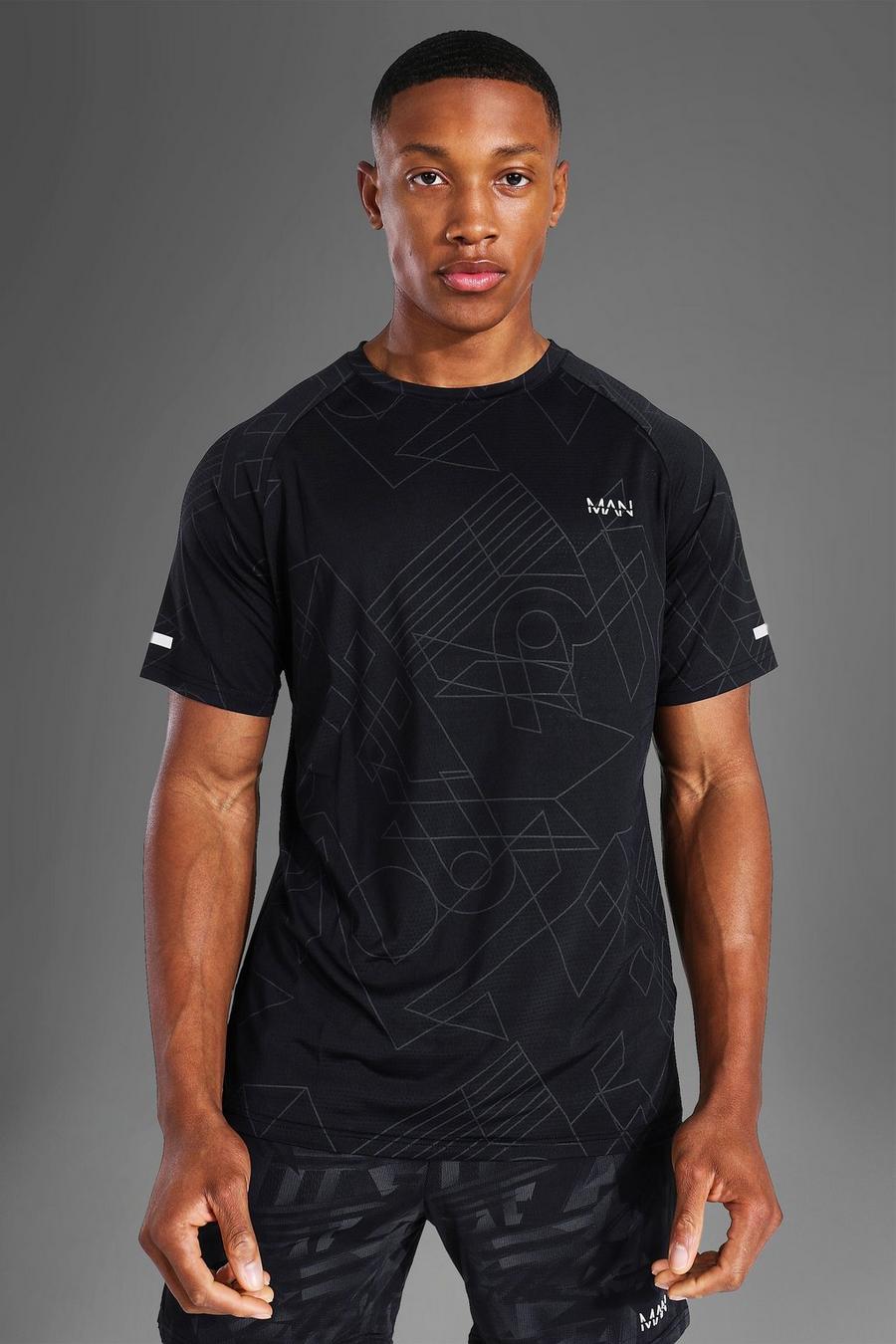Black Man Active Gym Raglan Geometric Print T Shirt image number 1