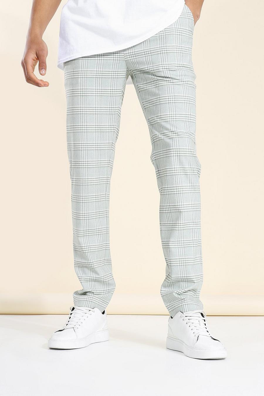 ירקרק מכנסיים אלגנטיים בגזרת סקיני עם הדפס משבצות בהיר image number 1
