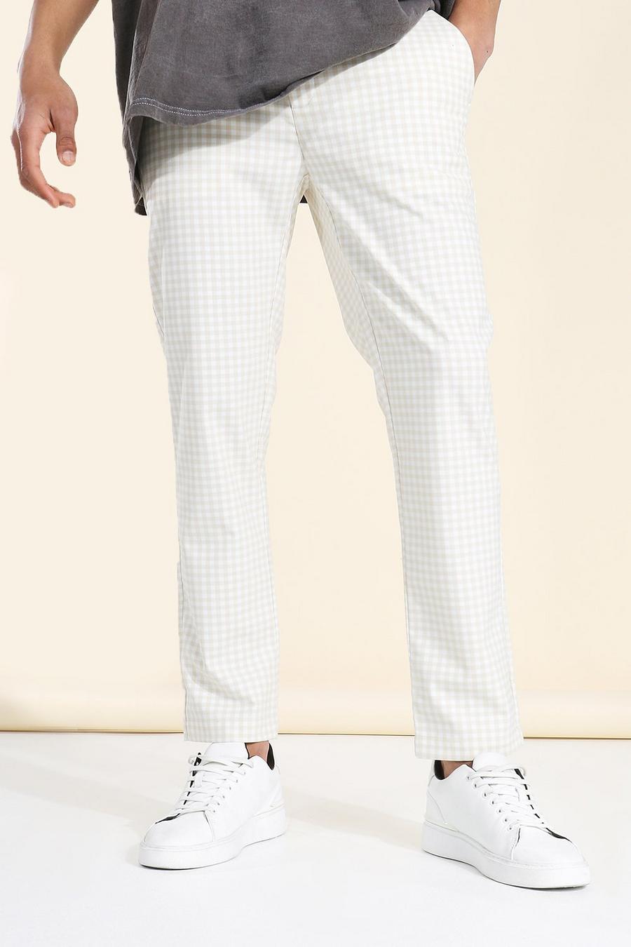 Ecru Skinny Gingham Check Cropped Smart Trouser image number 1