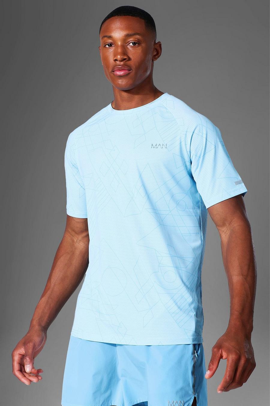 Light blue Man Active Gym Raglan Geometric Print T Shirt image number 1