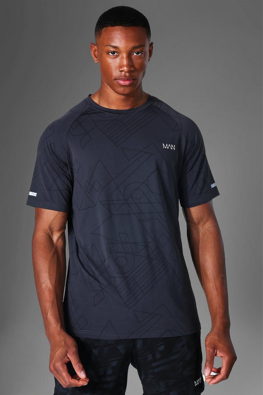 Charcoal Man Active Gym Raglan Geometric Print T Shirt image number 1