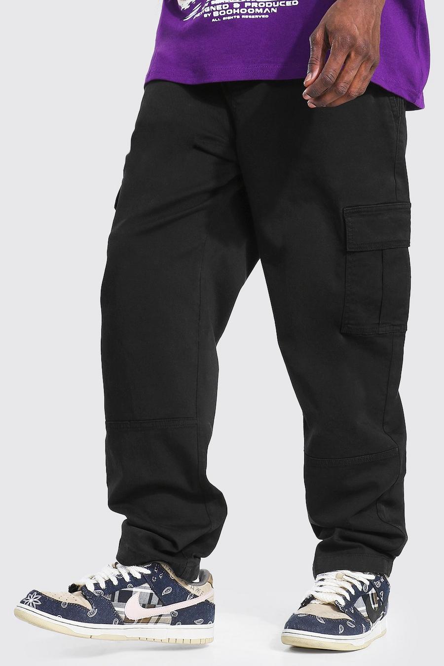 Pantalón cargo de sarga teñido con pernera ancha, Black negro image number 1