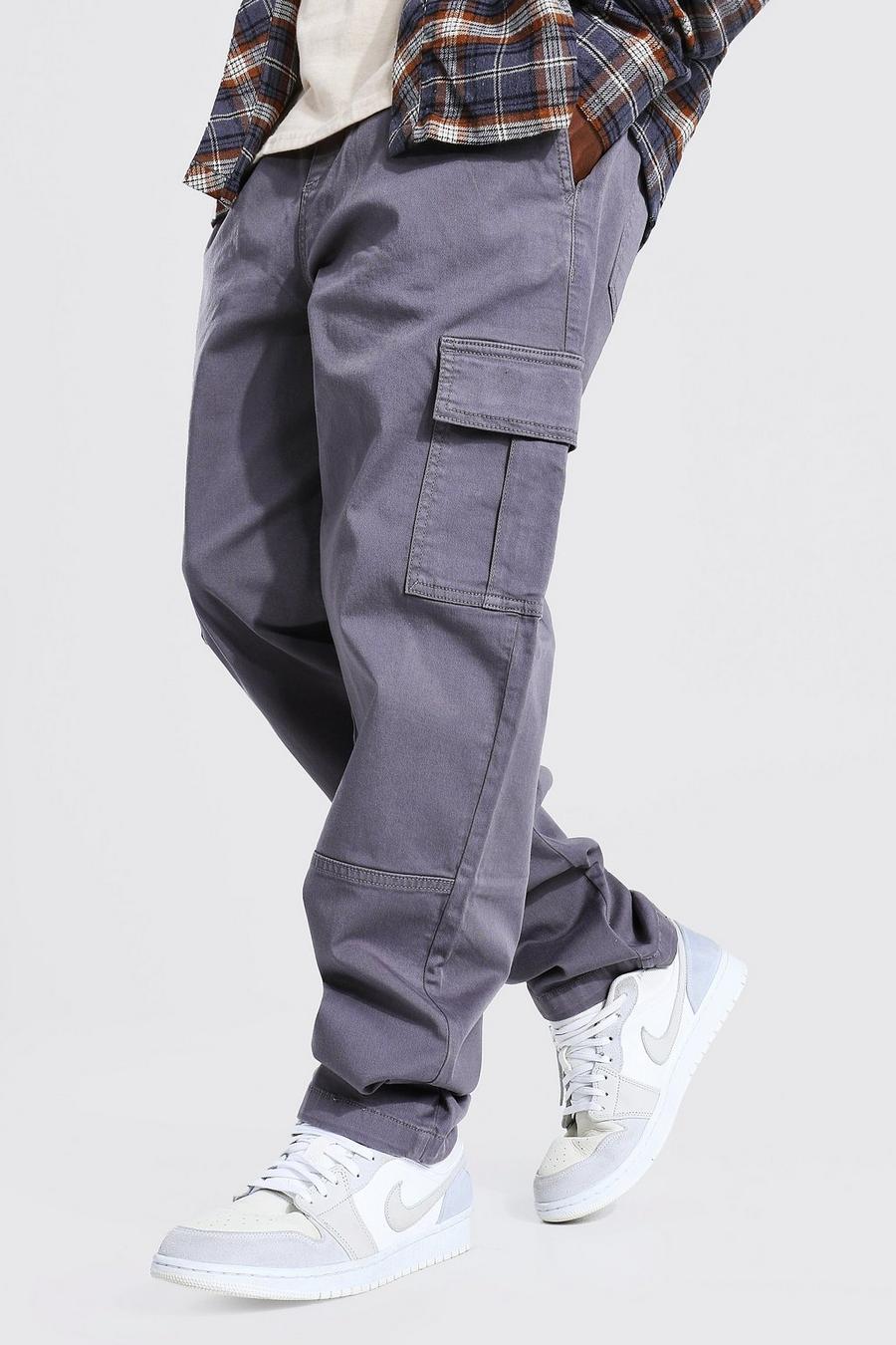 Charcoal grå Straight Leg Garment Dyed Twill Cargo Trouser image number 1
