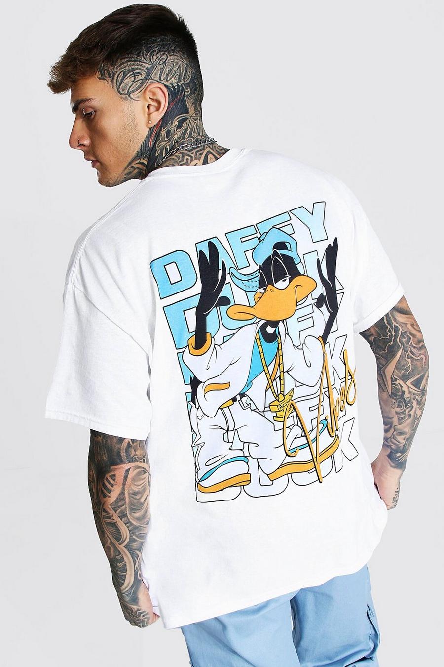 Oversize T-Shirt mit lizenziertem Daffy Duck Prin, Weiß