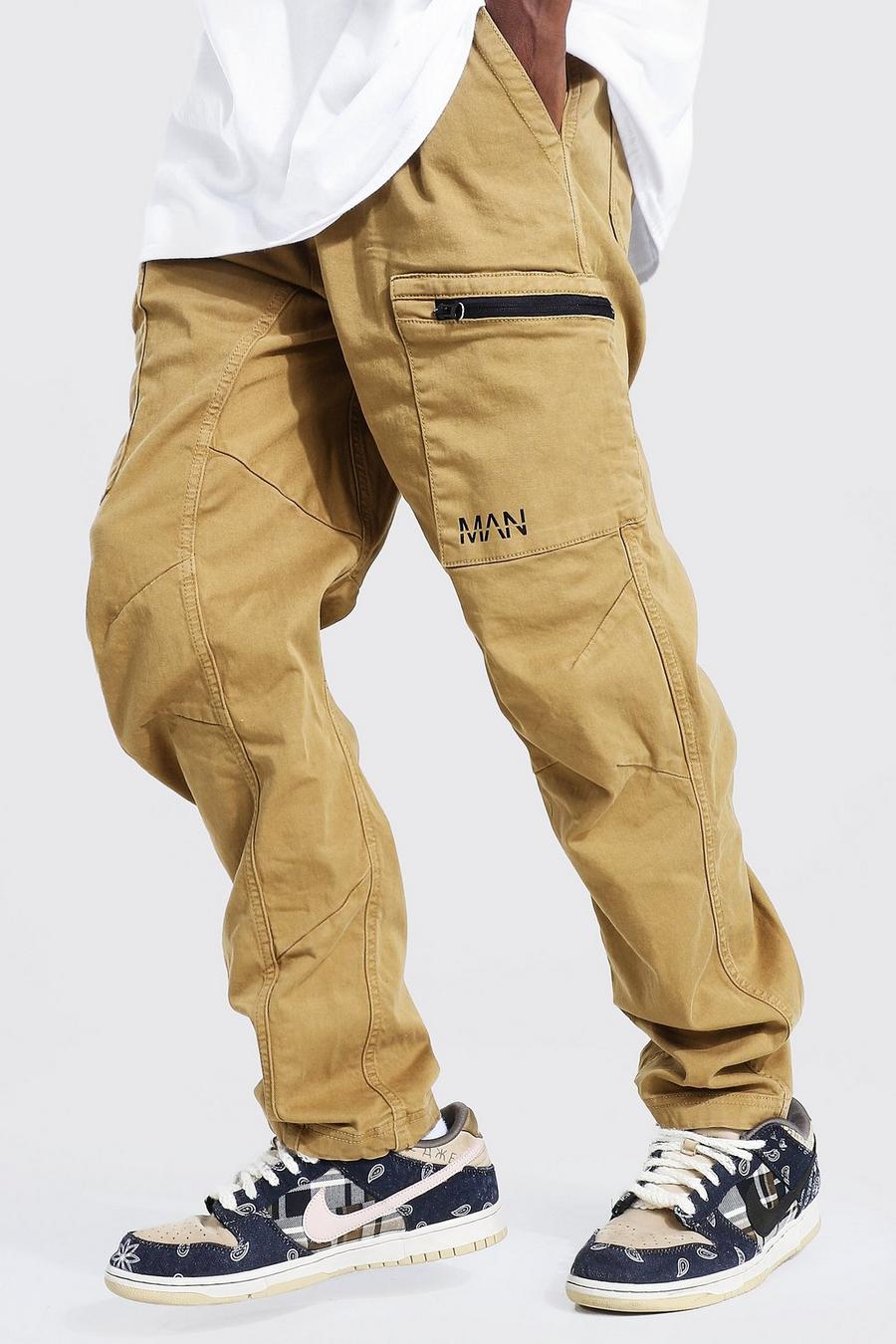 Pantaloni Cargo in twill taglio rilassato con etichetta con logo Man, Stone image number 1