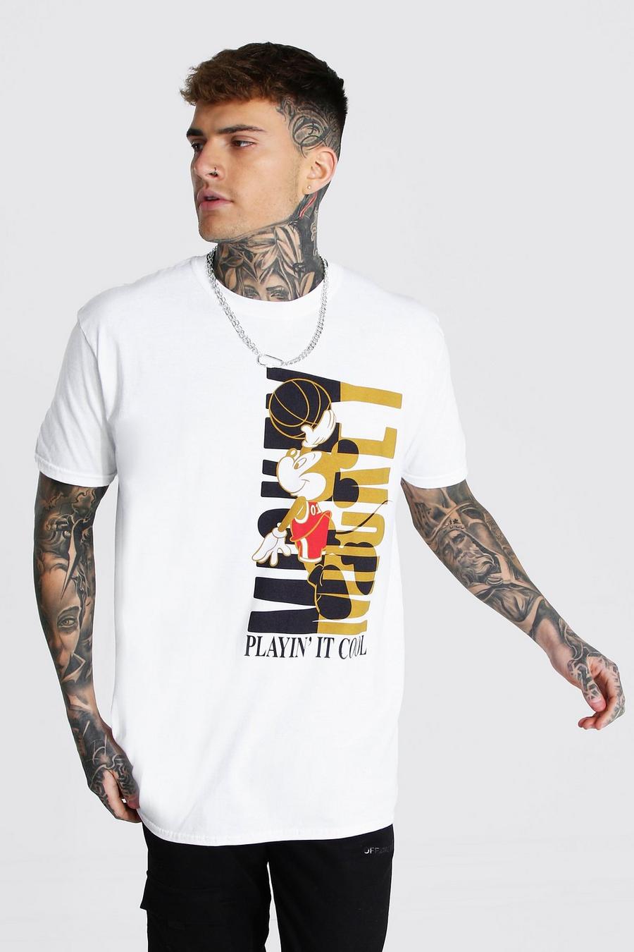 Übergroßer Basketball-T-Shirt mit Mickey-Print, Weiß image number 1