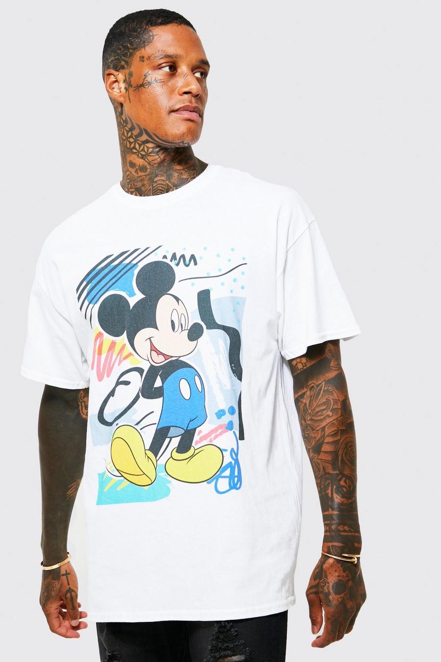 Camiseta oversize con estampado retro de Mickey, Blanco image number 1