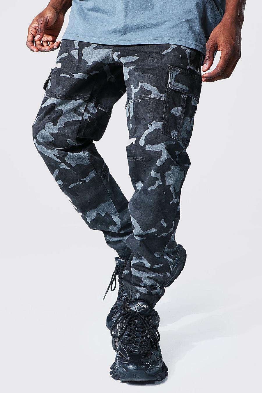 Pantalon cargo droit imprimé camouflage, Grey image number 1
