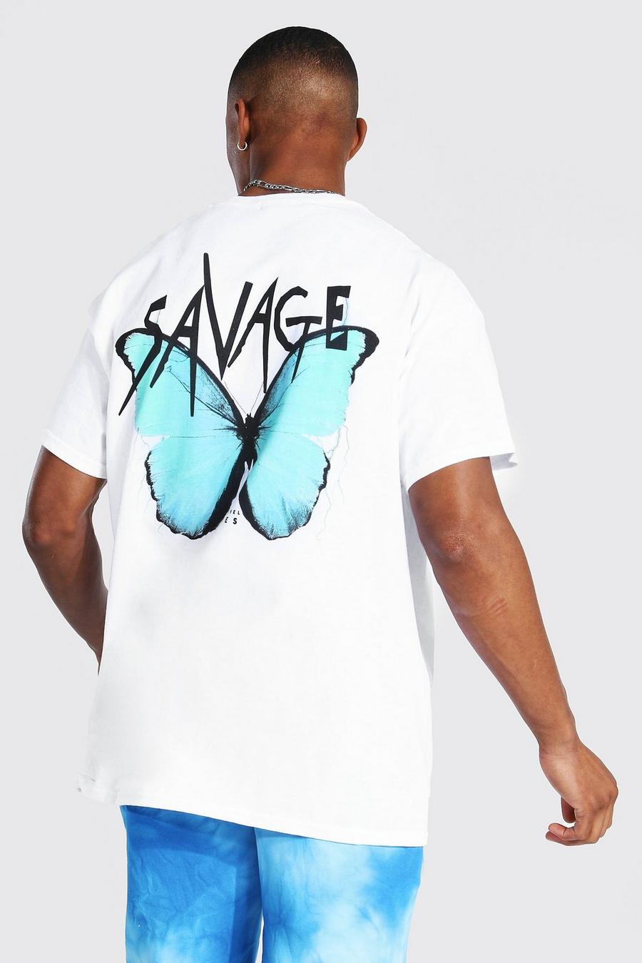 Camiseta oversize con estampado de mariposas, Blanco image number 1