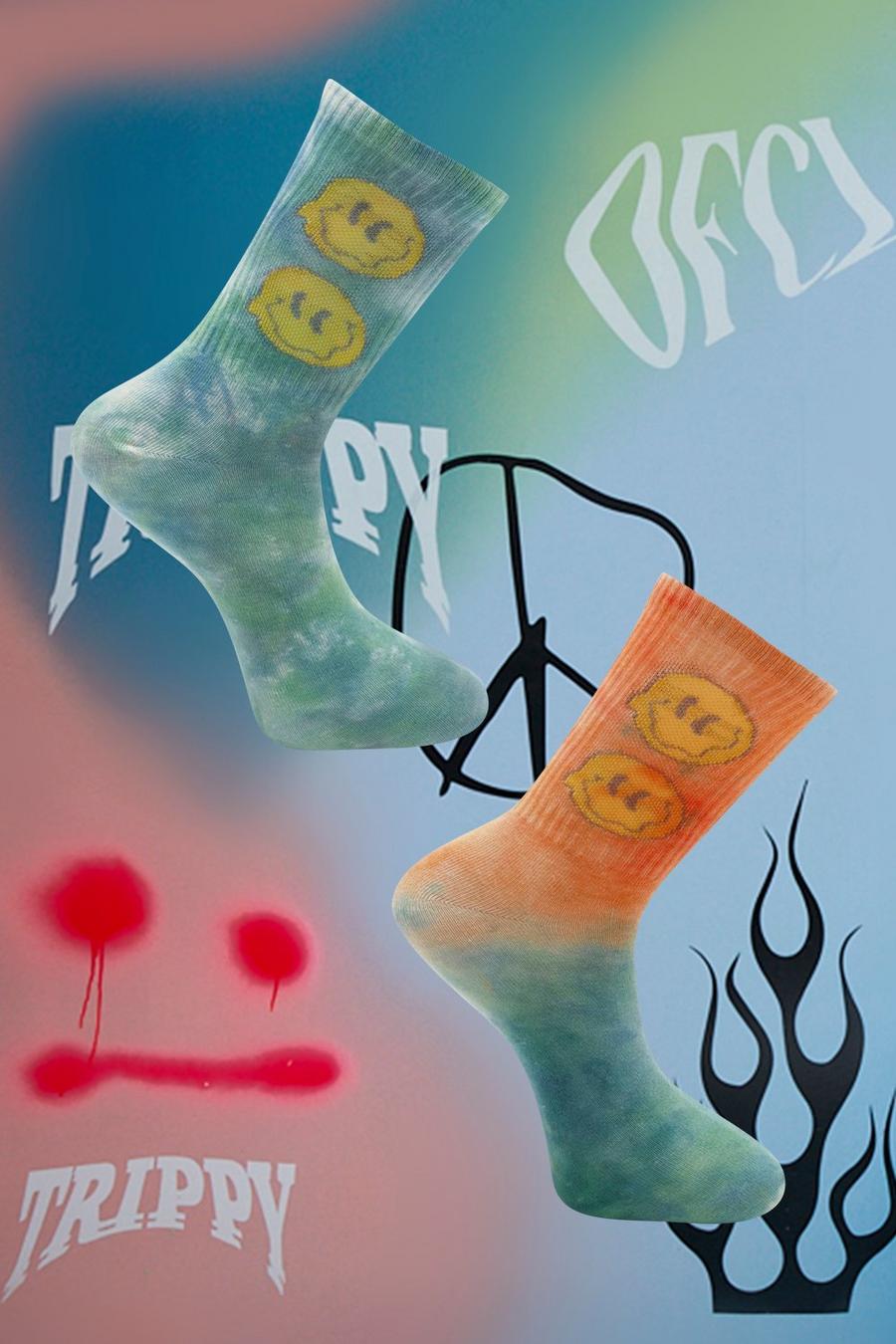 Batik-Socken mit „Drip Face“-Print, 2er-Pack, Mehrfarbig image number 1