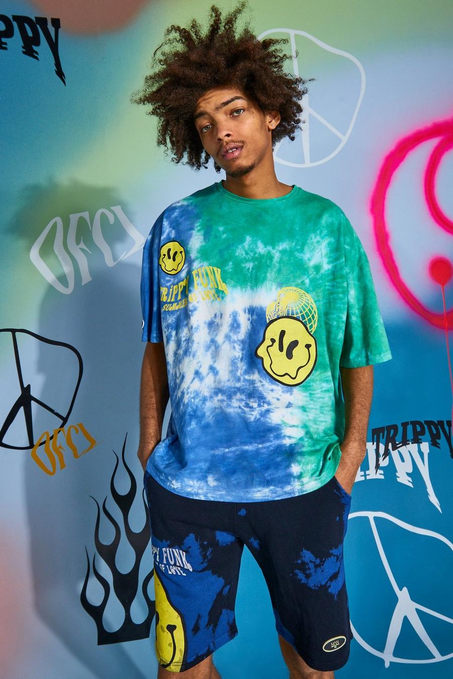 Blue Oversized Trippy Drip Face Tie Dye T-shirt image number 1