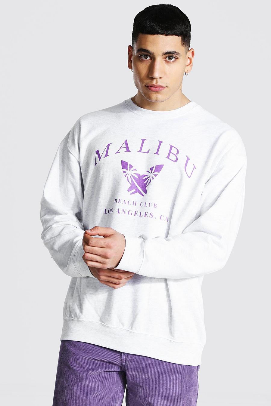Grey marl "Malibu" Oversize sweatshirt med tryck image number 1